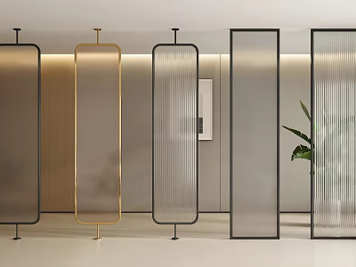 Modern Room Dividers With Glass Panels And Metal Frames In Contemporary Interior Space 3d model