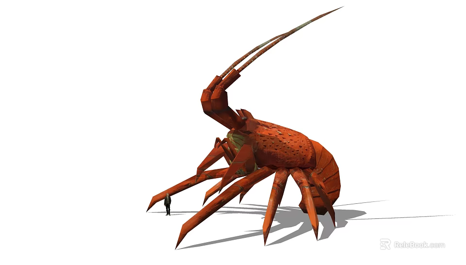 Red Lobster With Long Antennae Multiple Legs And Segmented Exoskeleton In Water 3d model 