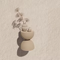 Beige Minimalist Modern Side Table With Round Stacked Design And Dried Flowers Vase