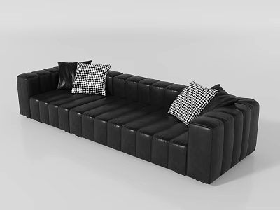 Black Leather Sectional Sofa with Black and White Checkered Pillows and Modern Design 3d model