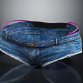 Blue Denim Shorts With Pink Strap Button Closure And Frayed Hem Design