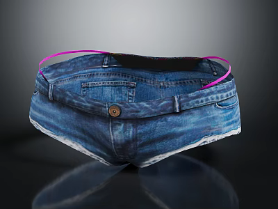 Blue Denim Shorts With Pink Strap Button Closure And Frayed Hem Design 3d model