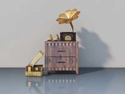 Vintage Swing Door Drawer Cabinet With Gramophone And Open Box 3d model