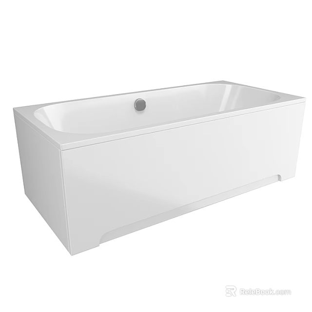 Modern White Rectangular Freestanding Bathtub With Sleek Design And Central Drain 3d model