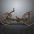 Vintage Wooden Bicycle Design Featuring Spoked Wheels And Ornate Carved Frame Details