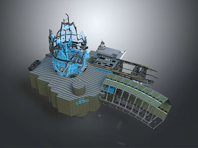 Futuristic Sci Fi Architecture With Blue Glowing Central Structure And Platform Design 3d model