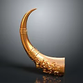 Golden Decorative Horn With Intricate Carved Patterns On Dark Background