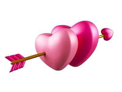 Decorative Ornament Set With Two Pink Hearts And Arrow For Decoration 3d model