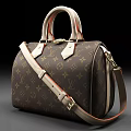 Luxury Designer Handbag With Classic Monogram Pattern Brown Beige Leather Handles And Adjustable Shoulder Strap
