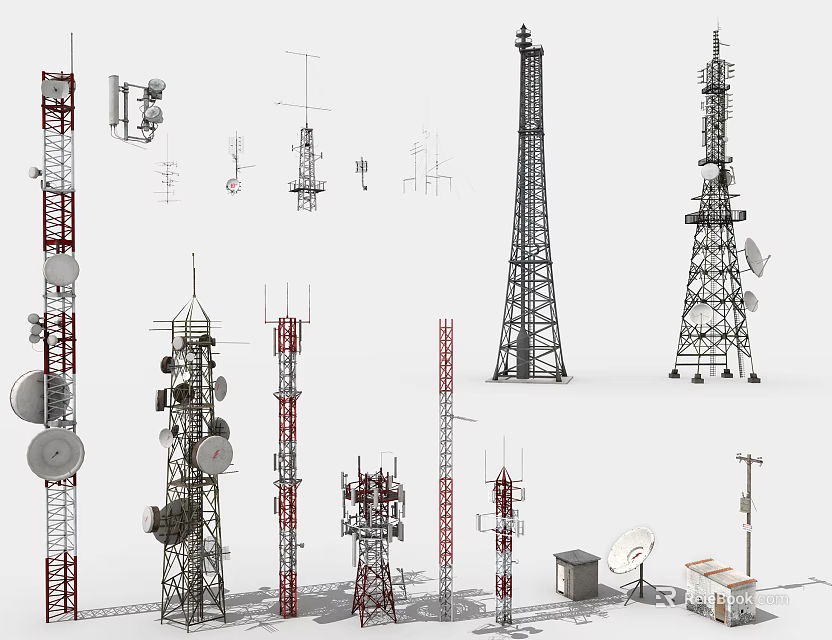 Industrial Telecommunication Equipment Including Various Towers Antennas And Satellite Dishes 3d model 