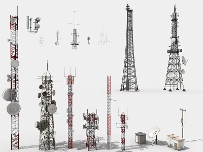 Industrial Telecommunication Equipment Including Various Towers Antennas And Satellite Dishes 3d model