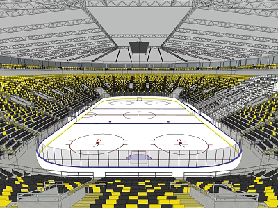 Indoor Ice Hockey Stadium With Yellow Black Seats For Sports Fitness Activities 3d model
