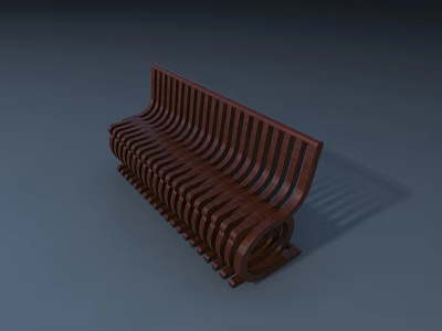 Brown Wooden Outdoor Chair With Slatted Curved Design For Garden Patio Use 3d model