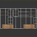 Modern Multi Tiered Shelf With Wooden Bases And Metal Grid Structure