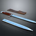 Hunting Weapon Knife With Wooden Handle Brown Sheath And Sharp Metal Blade