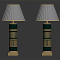 Classical Interior Table Lamps With Green Base Golden Decoration And Cream Gray Lampshades
