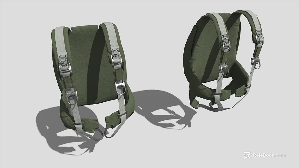 Green Tactical Backpack Straps With Adjustable Padded Design And Metal Buckles 3d model 