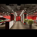 Modern Gym Interior With Red Fitness Equipment And Neon Lights