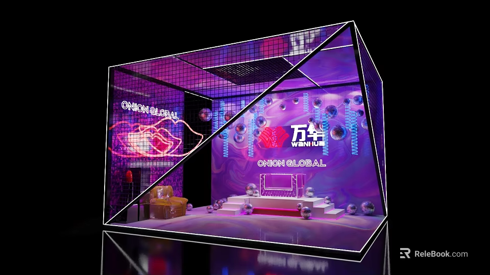 Modern Live Stream Studio With Neon Lights Stage Sofa And Speakers 3d model