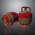 Rusty Red Gas Cylinders With Peeling Paint Rusted Surfaces Standing Lying On Dark Background