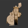 Golden Futuristic Weapon With Detailed Mechanical Structure And Scope On Reflective Black Surface