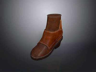 Classic Brown Leather Ankle Boots For Daily Use With Strap Design And Rubber Sole 3d model