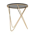 Modern Minimalist Side Table With Gold Metal Crossed Legs And Round Top Design