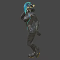 Game Movie Character With Blue Hair Glowing Yellow Eyes Dark Body Tiger Stripes Blue Lines