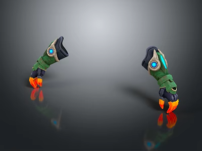 Futuristic Tech Wrist Equipment In Green Black With Blue Glowing Accents And Orange Tips 3d model
