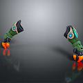 Futuristic Tech Wrist Equipment In Green Black With Blue Glowing Accents And Orange Tips