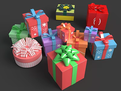 Colorful Gift Boxes With Various Colors Ribbons Bows And Decorative Patterns 3d model
