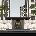 Elegant Modern Residential Entrance Gate With Trees Lighting And Steps Pathway 3d model
