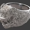 Artistic Silver Bracelet With Carved Skull Roses And Intricate Pattern Design