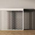 Modern Roller Shutter Design With White And Black Panels Brick Wall And Wooden Floor