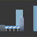 Urban Building Complex with Modern Design Tall Low Rise Structures Blue Exteriors and Glass Walls