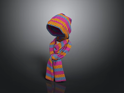 Colorful Striped Knitted Hooded Outfit With Vibrant Pattern And Unique Design 3d model