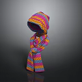 Colorful Striped Knitted Hooded Outfit With Vibrant Pattern And Unique Design
