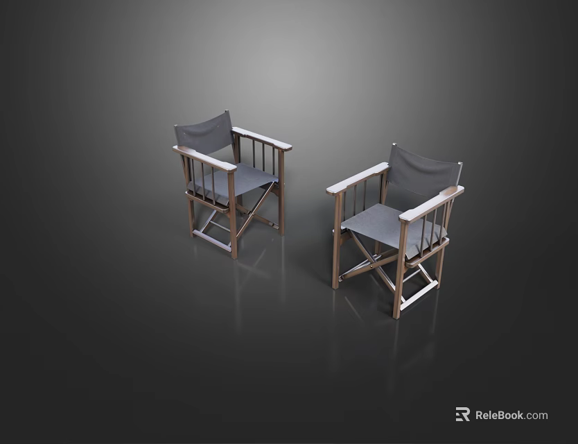 Two Leisure Chairs With Wooden Frame Armrests And Comfortable Fabric Seats 3d model 