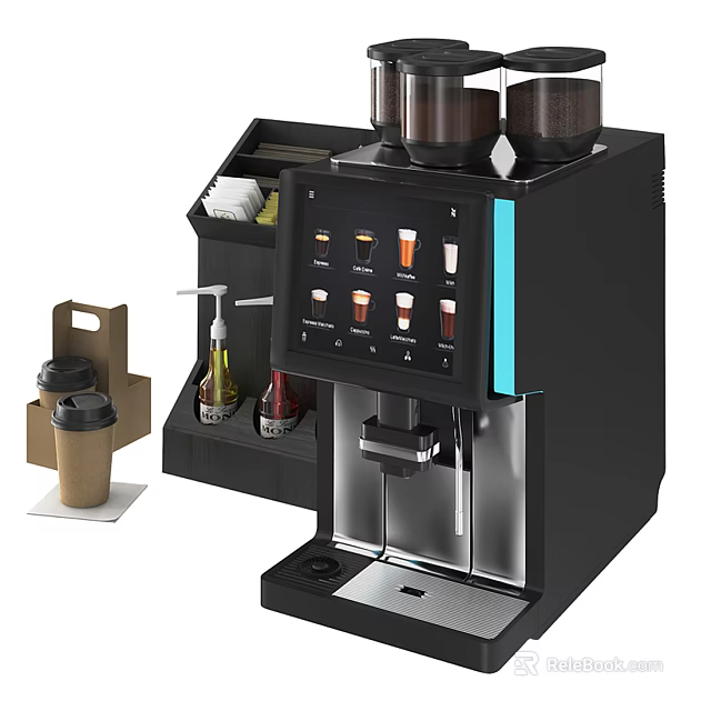 Modern Kitchen Coffee Machine With Touch Screen Display Multiple Coffee Options And Accessories 3d model 