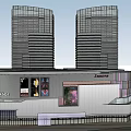 Modern Commercial Complex with High Rise Towers Retail Shops Brand Stores and Large Billboards