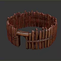 Rustic Scenic Landscape With Circular Wooden Fence Brown Logs Rope Bindings And Reflection