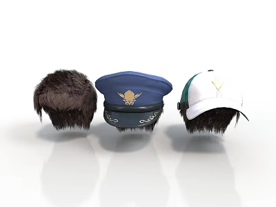 Daily Use Hats with Different Styles Furry Texture Blue Badge Cap and White Green Design 3d model