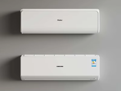 Haier and Samsung White Wall Mounted Air Conditioners on Grey Background 3d model