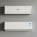 Haier and Samsung White Wall Mounted Air Conditioners on Grey Background