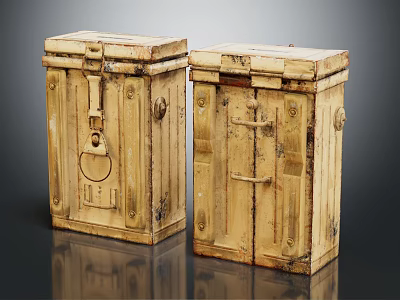 Two Vintage Wooden Daily Electrical Appliances With Decorative Locks And Retro Design Elements 3d model