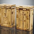 Two Vintage Wooden Daily Electrical Appliances With Decorative Locks And Retro Design Elements