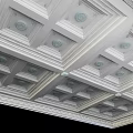 Elegant Ceiling Design With Square Grid Panels Blue Circular Accents And Plaster Moldings 3d model