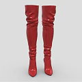 Red Shiny Over The Knee Boots With Stiletto Heels And Pointed Toe