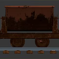 Rusty Mine Cart on Rail Tracks with Detailed Metal Structure and Vintage Design