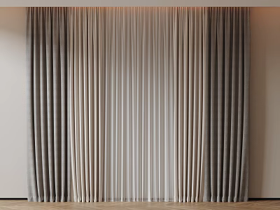 Modern Interior Curtains with Beige and Gray Layers and Soft Fabric Texture 3d model